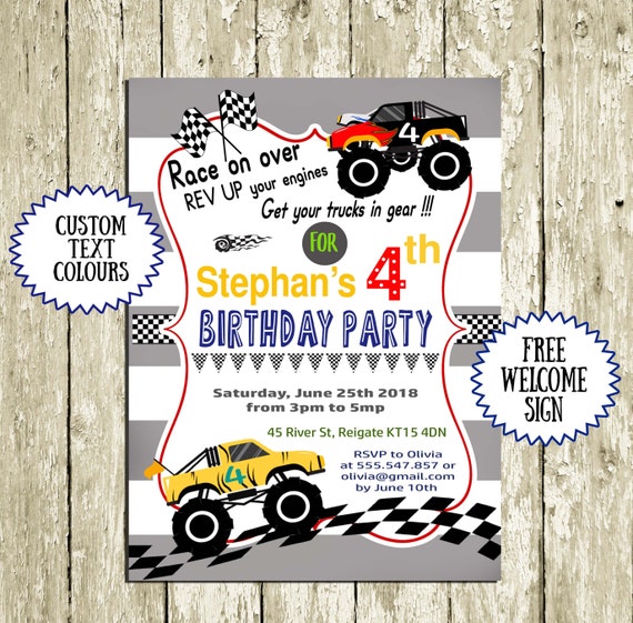 Birthday Invites for Boys Printable Monster Truck Invitation Racing Auto 2nd birthday 3rd birthday 4th birthday 5th birthday 6th birthday graphic about Monster Truck Birthday Invitations Free Printable identified as Birthday Invites for Boys Printable Monster Truck Invitation Racing Vehicle 2nd birthday 3rd birthday 4th birthday 5th birthday 6th birthday