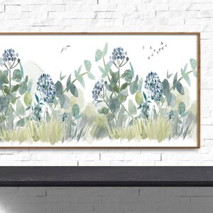 Samsung Frame TV Art, Blue wild flower Wall Art, Frame TV Art, Frame Art Tv, Blue wall decor, Digital DOWNLOAD, Digital Art for Tv, Panorama