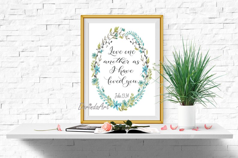 Blue Bible Verse Print 5x7 8x10 11x14 16x20 Love One Another | Etsy