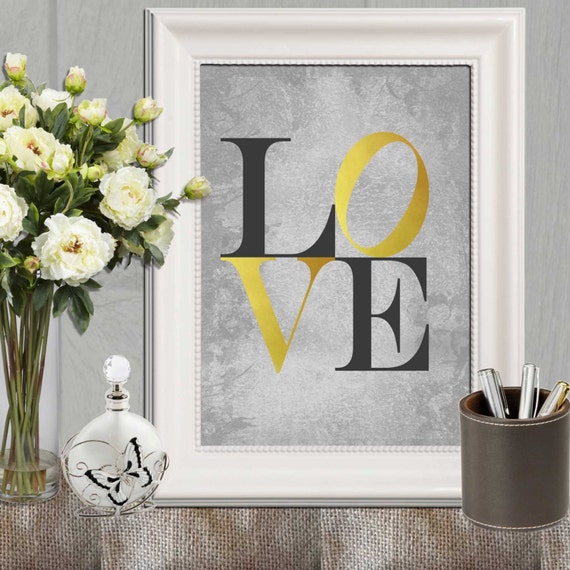 Items similar to Gold Love print Gold and black wall art printable