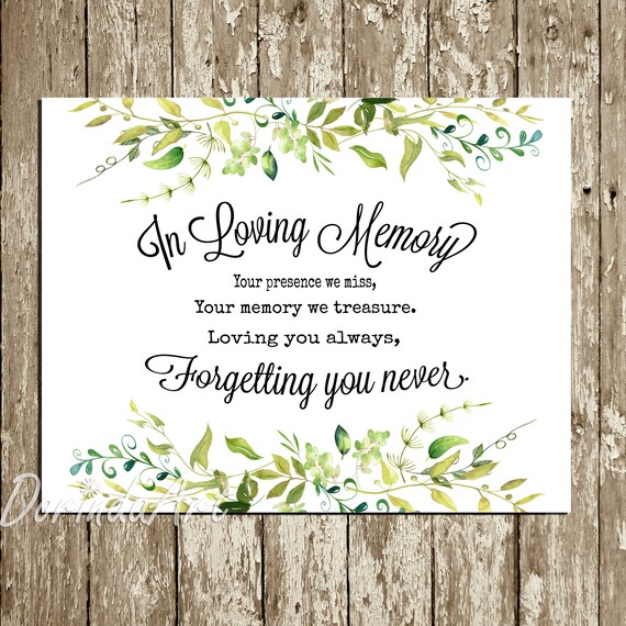 In Loving Memory Printable Greenery Wedding Memorial Sign Etsy
