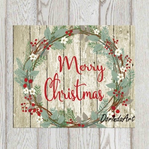 Rustic Christmas wreath print Merry Christmas printable Rustic Christmas decor Christmas sign Christmas card 4x6 5x7 8x10 16x20 Wood planks