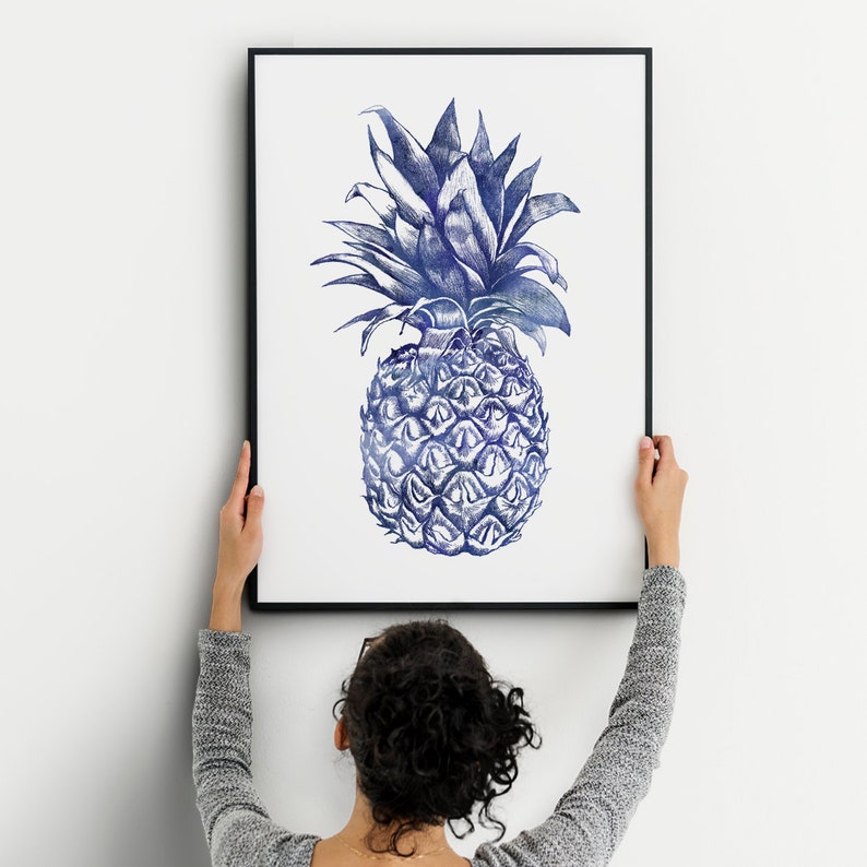 Navy Pineapple printable Blue Kitchen Pineapple decor Blue Pineapple wall art Pineapple print Hospitality Poster art 16x20 8x10 5x7 DOWNLOAD image 2