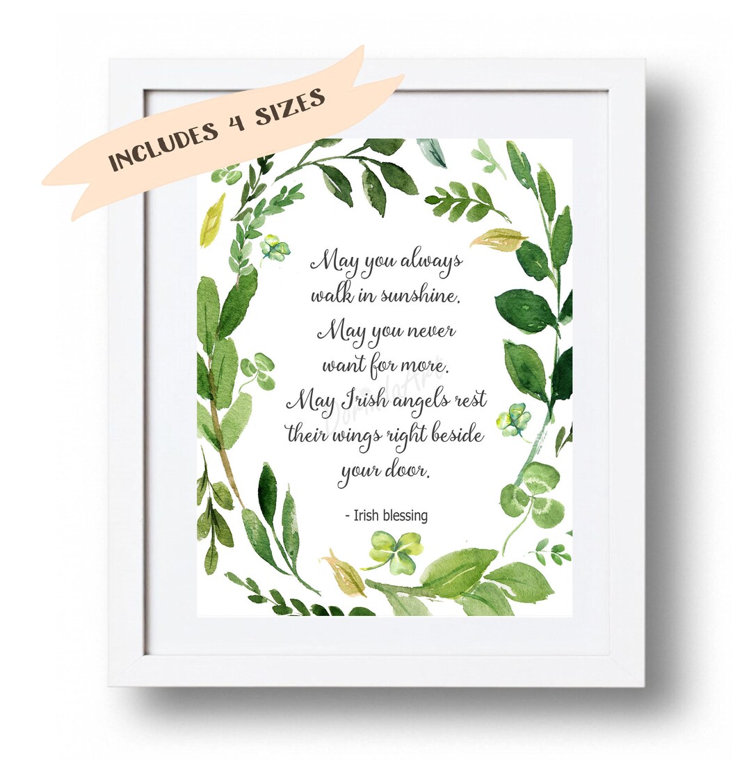 Irish Blessing Wall Art Green Wreath Irish Blessing Printable Etsy