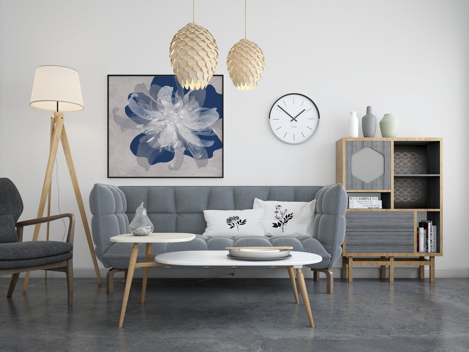 Navy Flower Wall Art Navy and Grey Bedroom Wall Art Set Navy Etsy