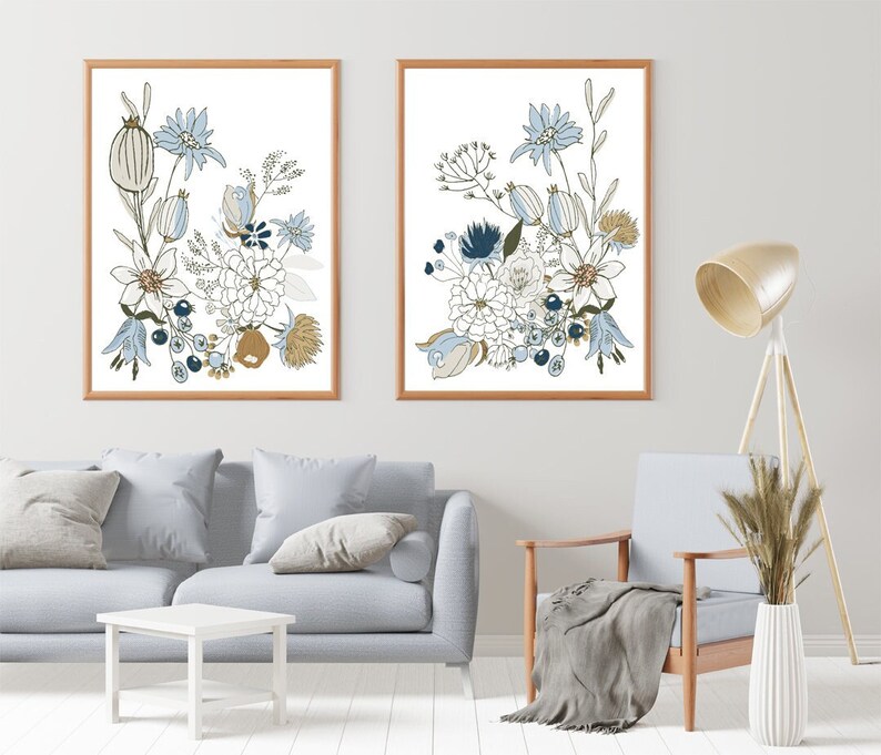 Light Blue Floral Wall Art Printable Set of 2 Wall Art 2 Etsy