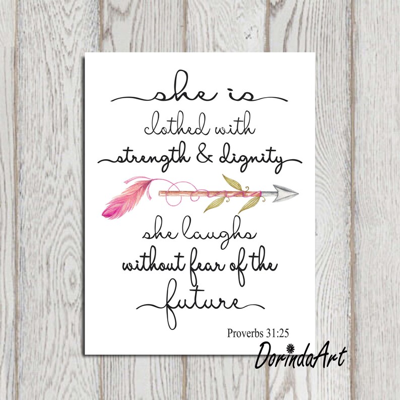 Christian nursery wall art print She is clothed with strength Etsy