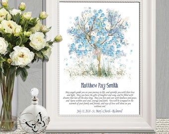 Baptism Gift Boy Printable Tree Baptism art Personalized Blue Nursery Wall art Boy from Godmother Gift Godson Gift Custom Christening Gift