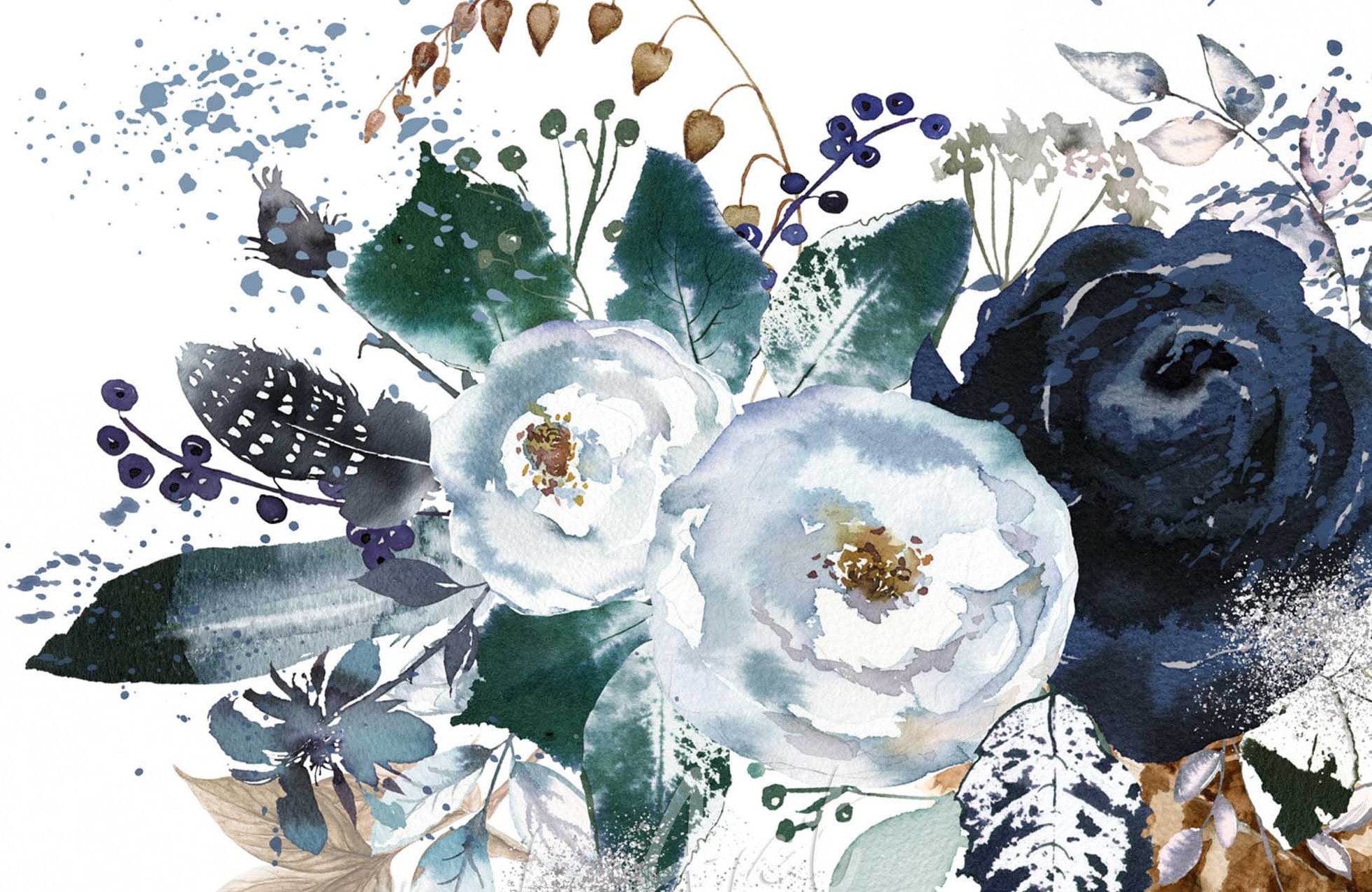 Navy Watercolor flower wall art Printable Floral Wall art | Etsy