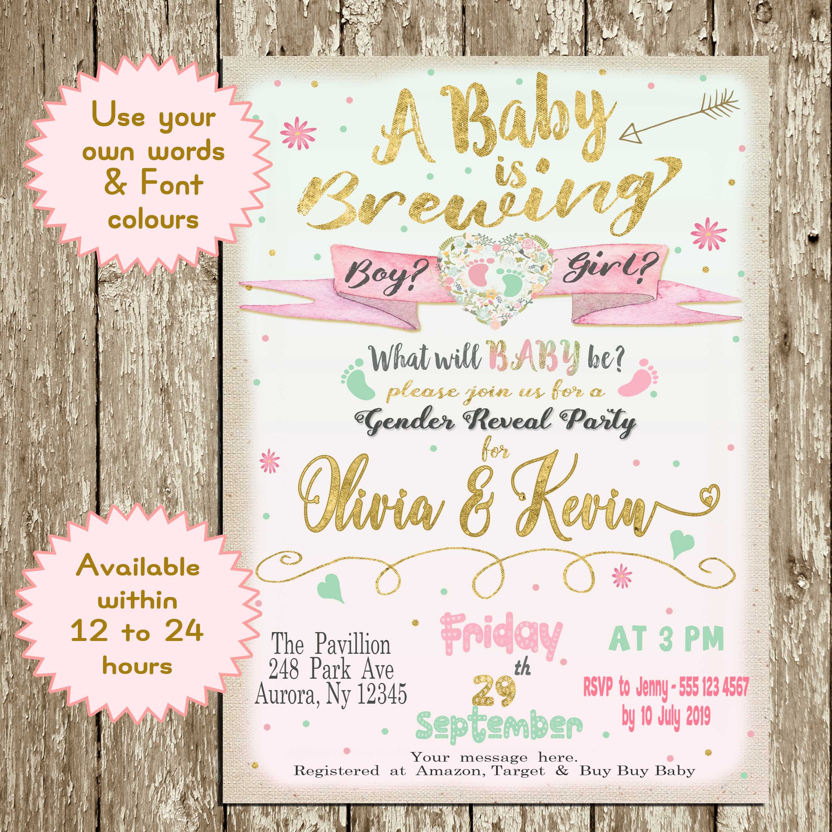 Gender Reveal Invitation and diaper Raffle Printable Boy or Etsy
