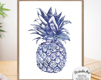 Navy Pineapple printable Blue Kitchen Pineapple decor Blue Pineapple wall art Pineapple print Hospitality Poster art 16x20 8x10 5x7 DOWNLOAD