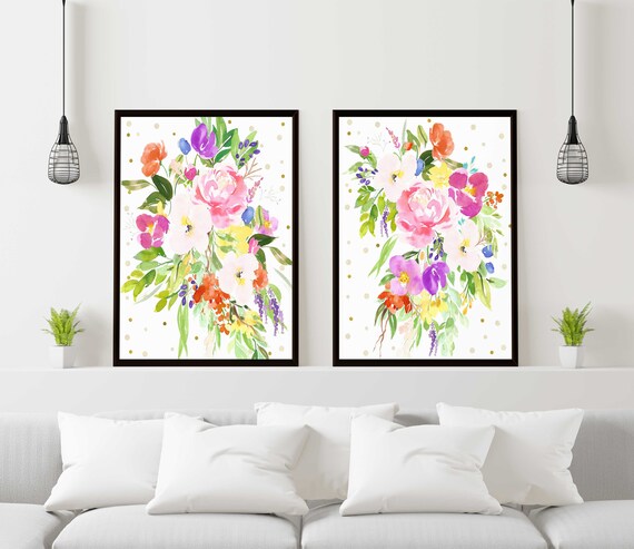 Living Room Decor Contemporary Floral Art Daisy Painting Home Art Print ...