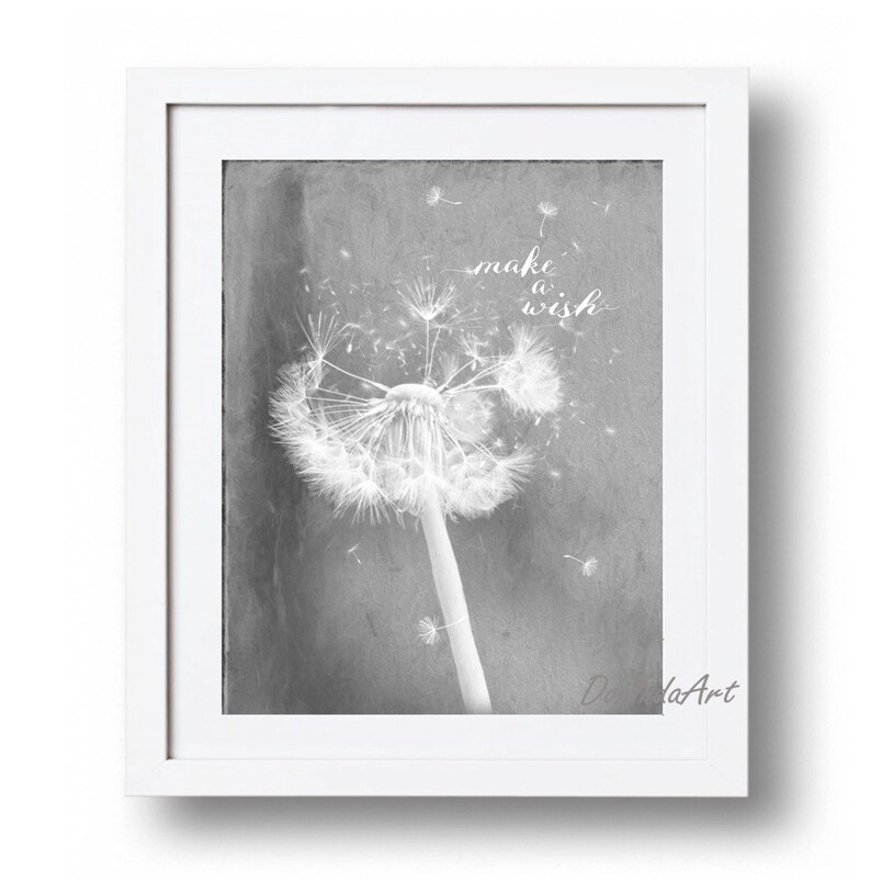 Gray and White Wall Art Grey Dandelion Decor Dandelion Etsy