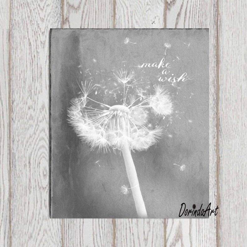 Gray and White Wall Art Grey Dandelion Decor Dandelion Etsy