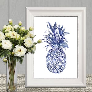 Navy Pineapple printable Blue Kitchen Pineapple decor Blue Pineapple wall art Pineapple print Hospitality Poster art 16x20 8x10 5x7 DOWNLOAD image 4