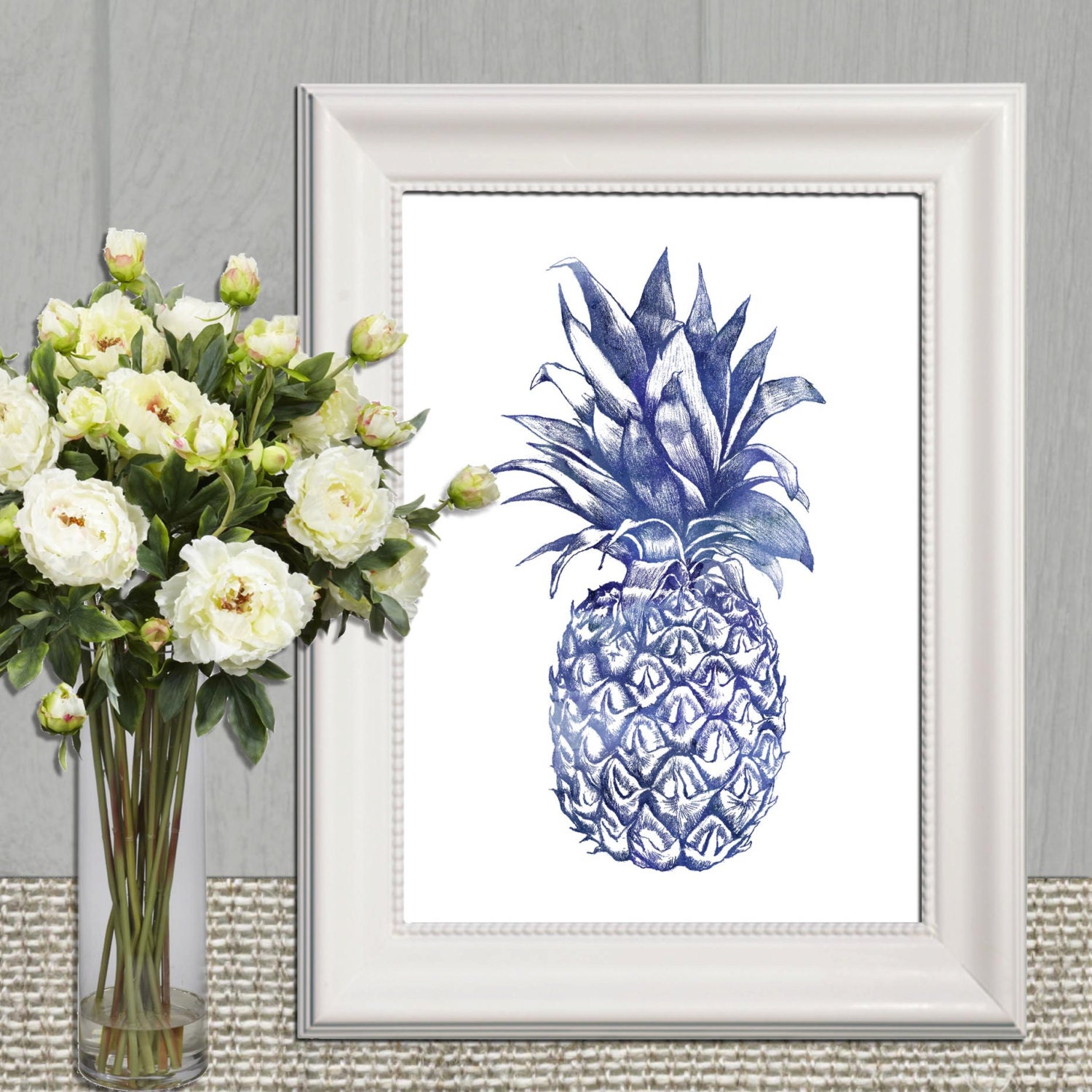 Navy Pineapple printable Blue Kitchen Pineapple decor Blue | Etsy