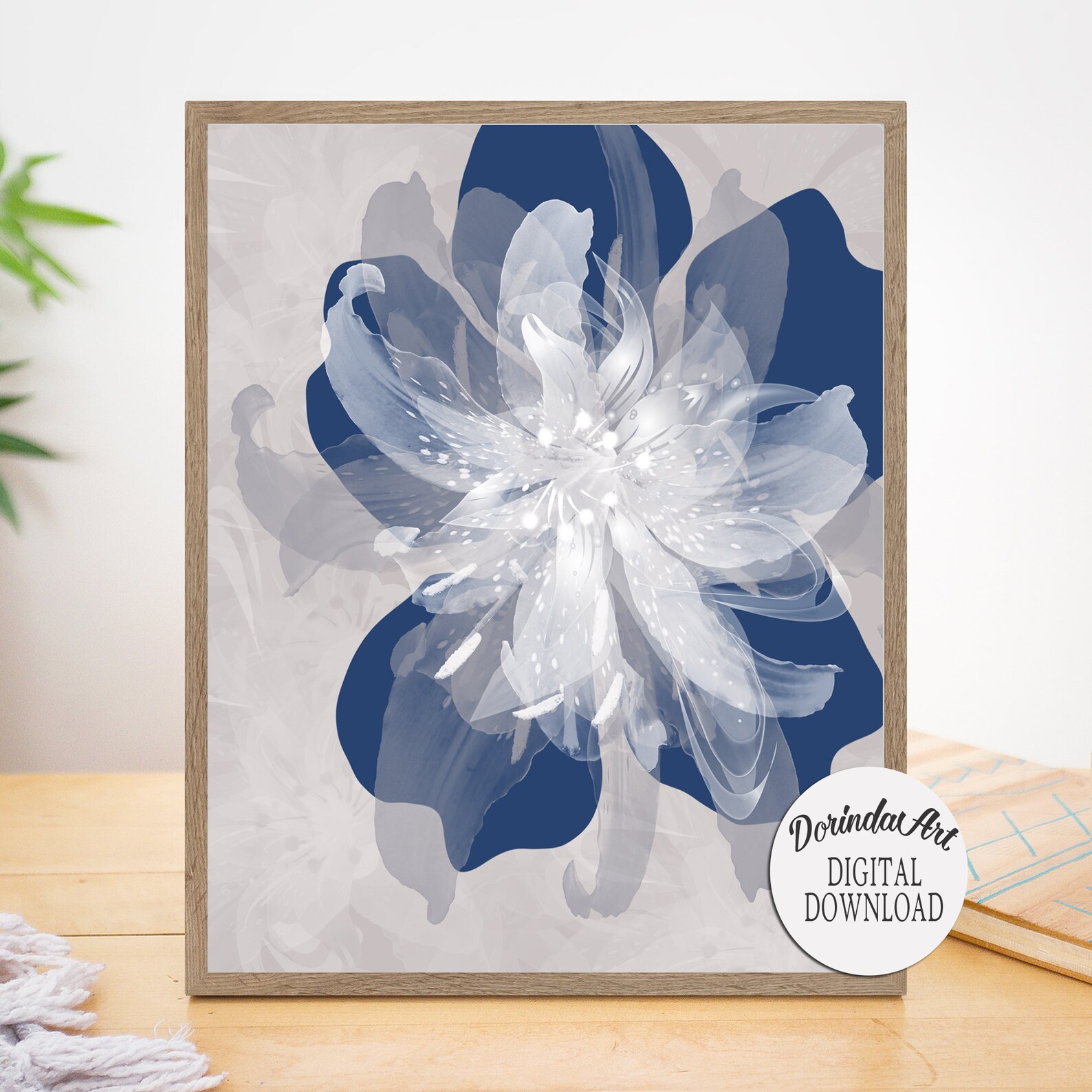 Navy Flower Wall Art Navy and Grey Bedroom Wall Art Set Navy Etsy