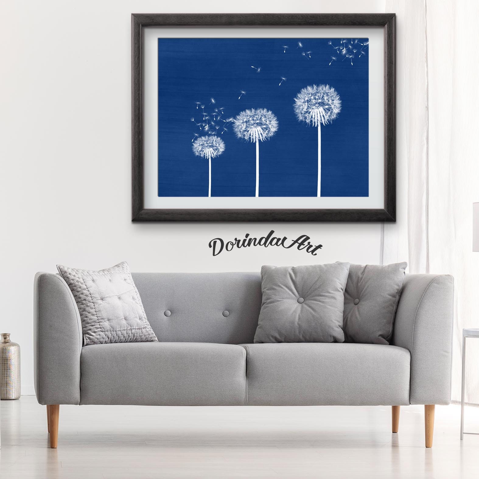 Navy Blue Dandelion Wall Art Abstract Art Print Modern Wall Etsy