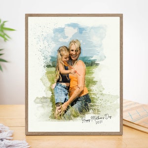 Aquarel portret van foto, aangepaste familie portret schilderij, gepersonaliseerde verjaardag cadeau, papieren verjaardag verjaardagscadeau voor echtgenoot
