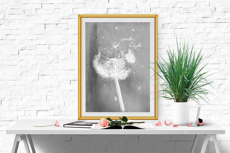 Gray and White Wall Art Grey Dandelion Decor Dandelion Etsy
