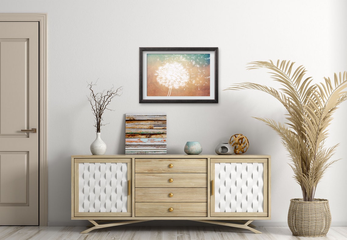Large Copper wall art Dandelion wall art Teal and brown Wall Etsy