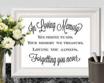 In loving memory of print Memorial table Wedding memorial sign Memorial quotes Your presence we miss ... Memory printable 5x7, 8x10 DOWNLOAD