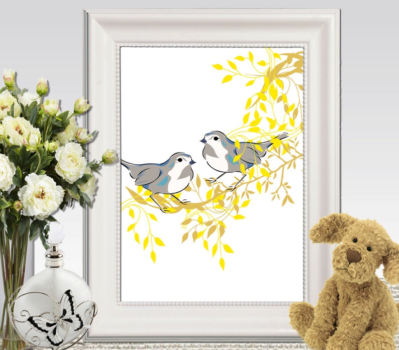 Yellow and Gray Birds Wall Art Bird Printable Large Bird Print | Etsy