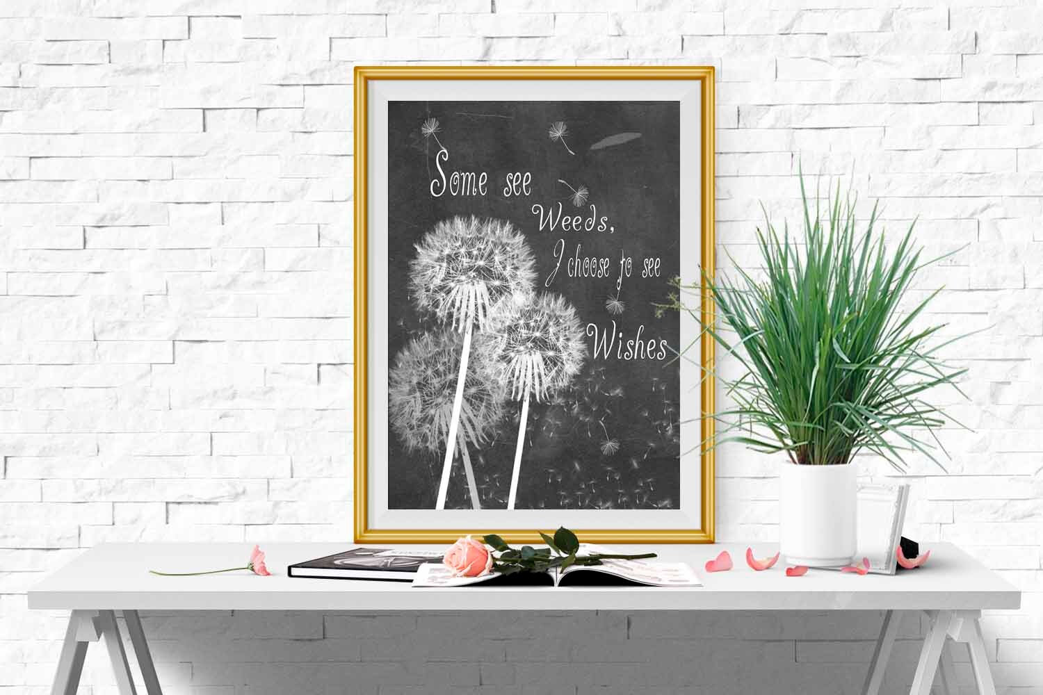 Dandelion Art Print Inspirational Quote Chalkboard Printable Etsy