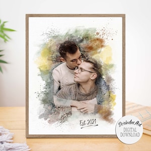 Custom gay couple portrait, Gay wedding gift, Watercolour Gay Art from photo, Gift for gay couple, Gay Boyfriend gift, Gay housewarming