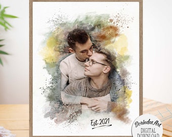 Custom gay couple portrait, Gay wedding gift, Watercolour Gay Art from photo, Gift for gay couple, Gay Boyfriend gift, Gay housewarming