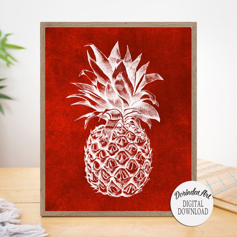 Pineapple Print Printable Red Pineapple Wall Art Large Red Etsy