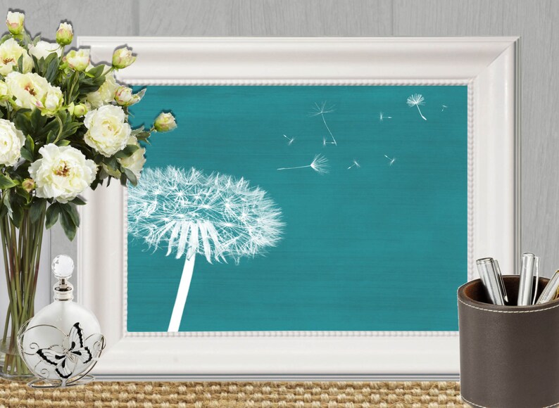 Dandelion Print Teal Home Decor Teal Bedroom Decor Large Teal - Il 794xN.811403841 E7p6