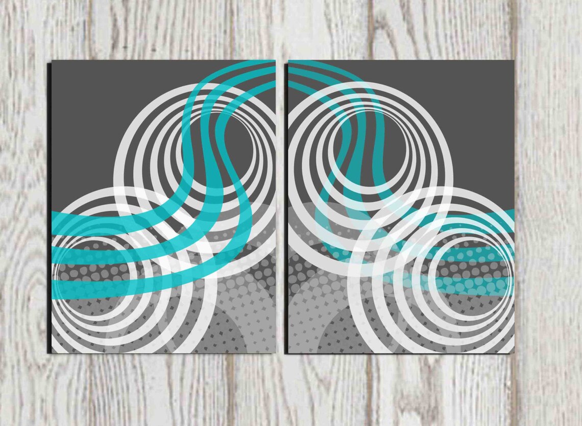 Teal Gray Abstract Wall Art Teal Home Decor Abstract Print Etsy