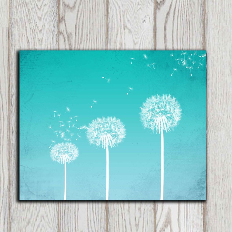 Dandelion Art Print Turquoise Dandelion Wall Art Home Decor Etsy