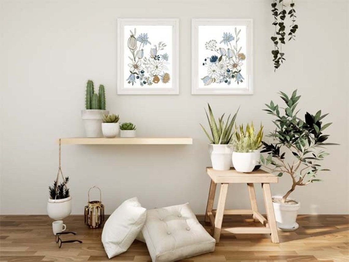 Light Blue Floral Wall Art Printable Set of 2 Wall Art 2 Etsy