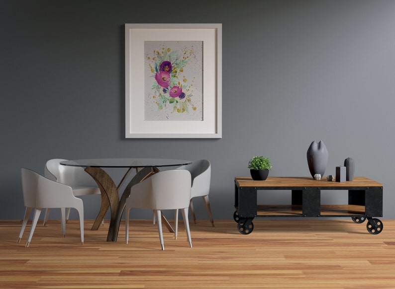 Printable Purple and gold flower wall art print Watercolor Etsy