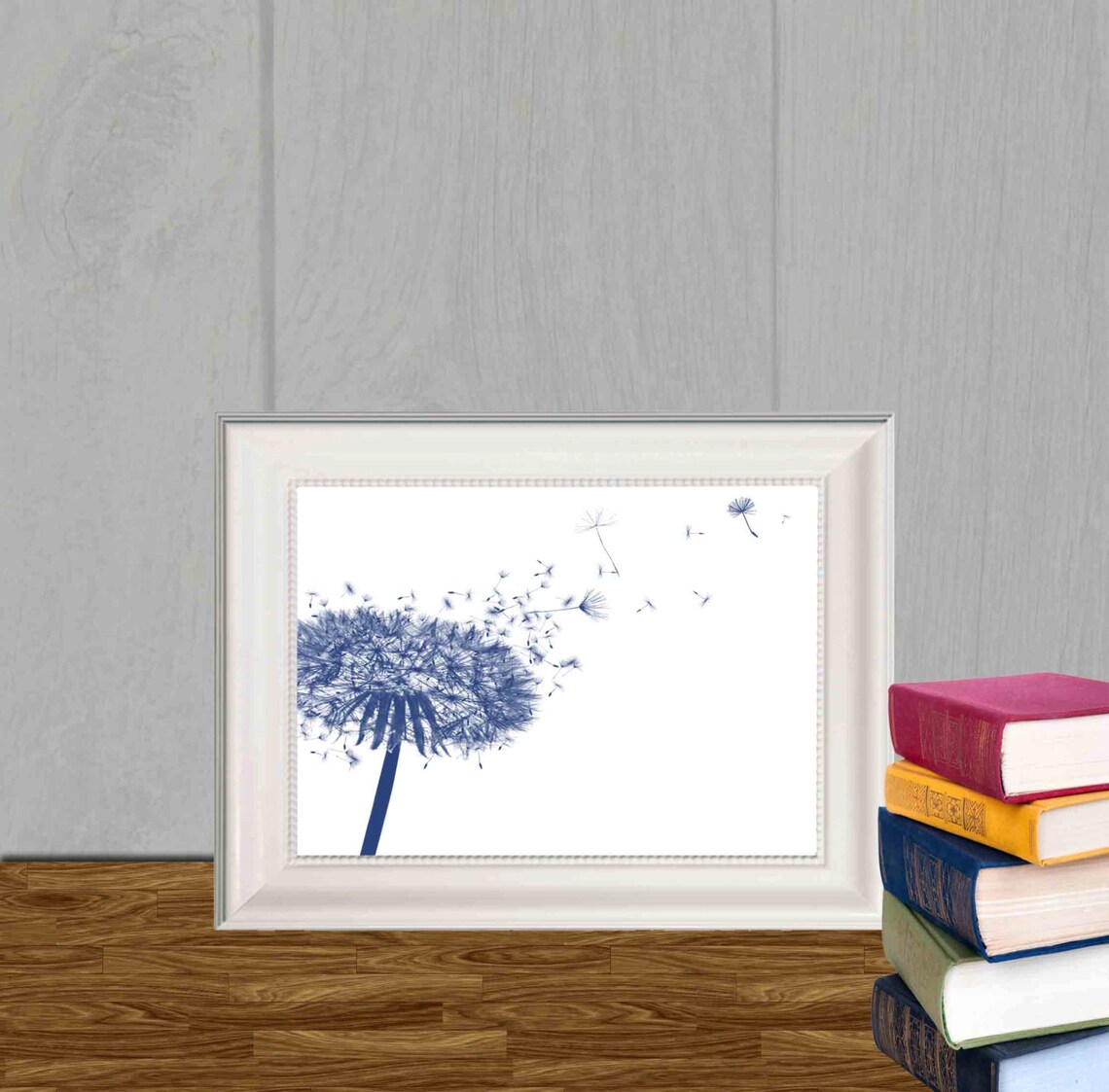 Dandelion Decor Print Navy Blue Home Decor Navy Bedroom Decor Etsy