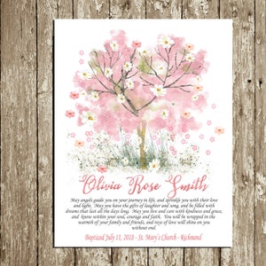 Baptism Gift Girl Printable Tree Baptism art Personalized Pink floral Christening Gift Baptism gift for goddaughter Digital Irish Blessing