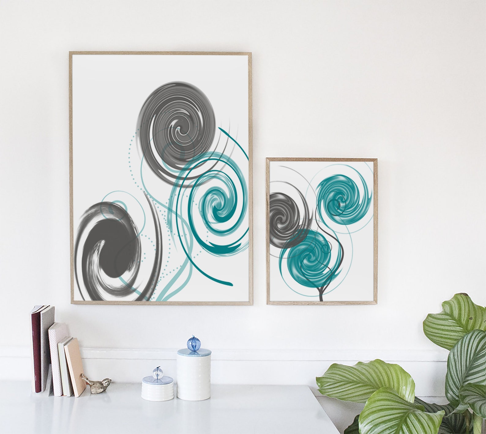 Abstract Art Abstract Print Gray Teal White Printable Home Etsy