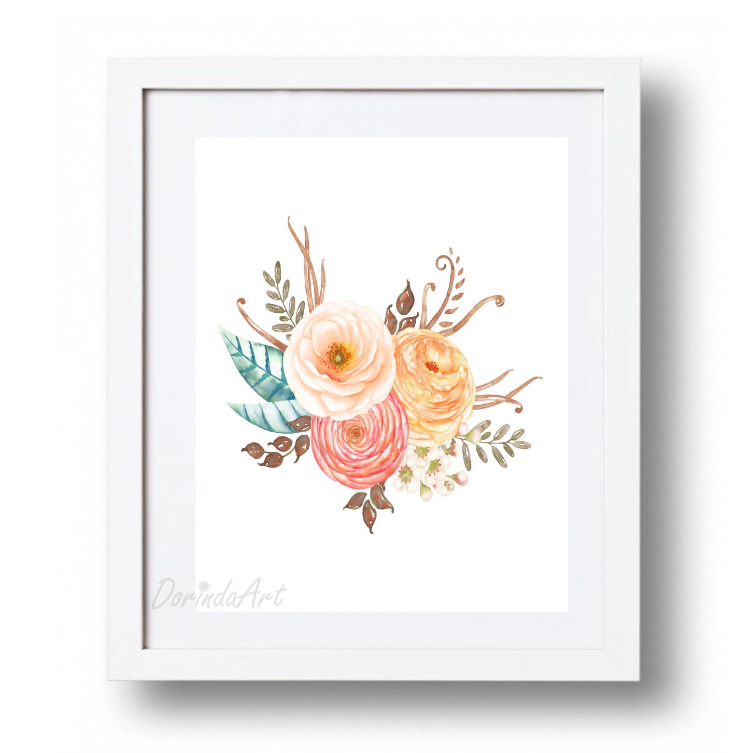 Floral wall art Nursery printable Coral Blue Blush Wall art | Etsy