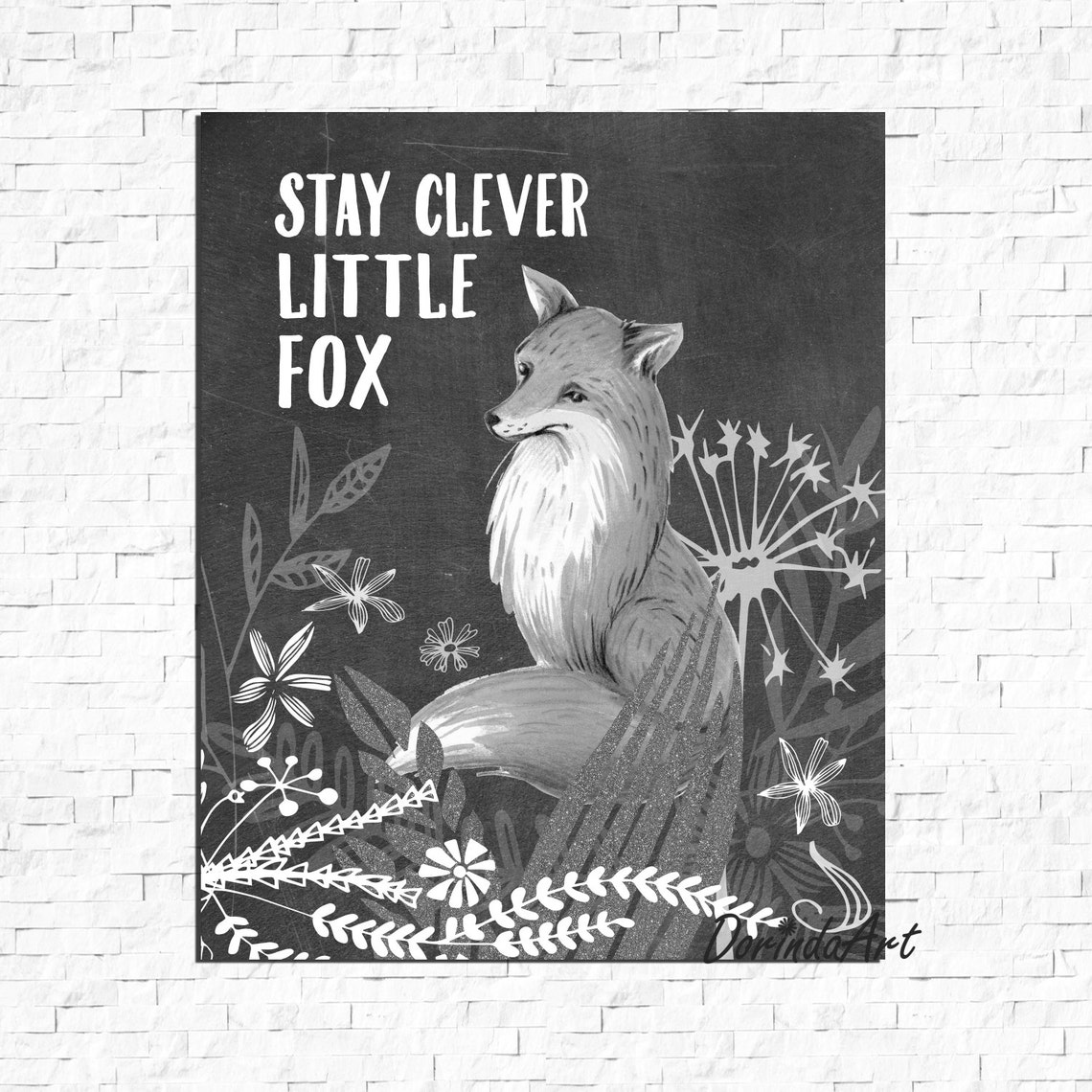 Stay Clever Little Fox Print Black and White Print Nursery Fox Etsy