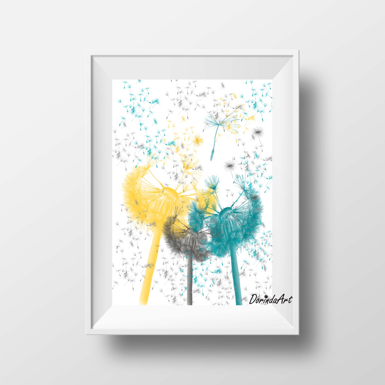 Dandelion Nursery Flowers Printable Yellow Gray Teal Nursery | Etsy
