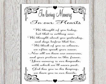 In loving memory printable Memorial table Wedding memorial sign Memorial quotes Memorial poem  In our hearts Memory sign INSTANT DOWNLOAD