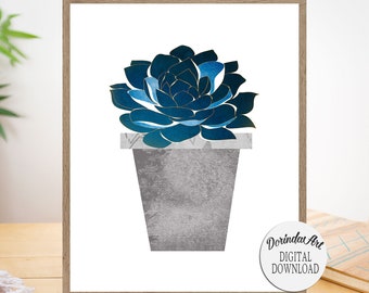 Navy Blue Cactus print, Succulent print, Cactus decor, Botanical print, Blue art print, Blue wall art, Plant print, Cactus printable,