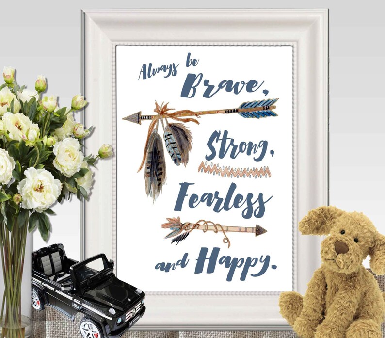 Boy Wall Quotes Be Brave Strong Fearless Boy Nursery Printable Etsy