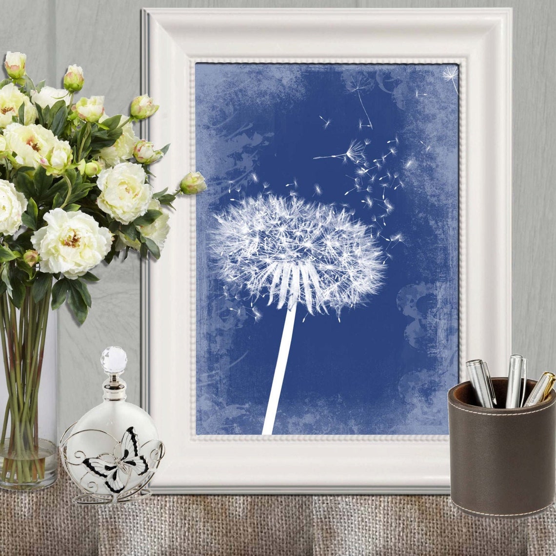 Navy Blue Farmhouse Decor Dandelion Wall Art Printable Wall Etsy UK