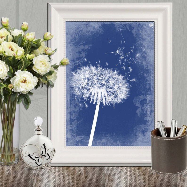 Navy Blue Farmhouse Decor Dandelion Wall Art Printable Wall Etsy