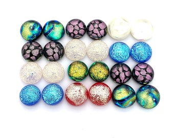 Wire Wrap DIY Jewelry Fused Dichroic Glass Cabochons Green Earrings Cabs Mosaics 10mm-12mm 24 Blue Turquoise Cobalt 12 pair