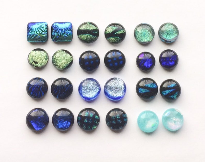 Wire Wrap Cabs DIY Jewelry Earrings Blue Silver 10mm-12mm Green 24 12 pair Mosaics Chartreuse Fused Dichroic Glass Cabochons