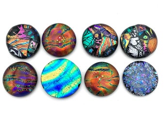 8 Dichroic Glass Cabochons, Fused Glass Cabochons, Dichroic Cabs, Glass Cabochon Lot, DIY, Mosaic, Pendants, Wire Wrap, Jewelry, Beading